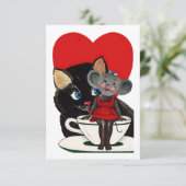 ヴィンテージバレンタインデーねこマウスティーカップハート 招待状 (スタンド正面)