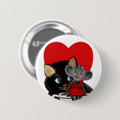 ヴィンテージバレンタインデーねこマウスティーカップハート 缶バッジ (正面&裏面)