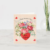 ヴィンテージバレンタインデーのカードハートと花 カード (正面)
