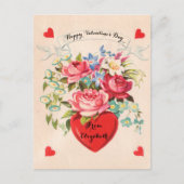 ヴィンテージバレンタインデーのカードハートと花 シーズンポストカード (正面)