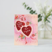 ヴィンテージバレンタインデーのカード赤いハートと音楽 シーズンポストカード (スタンド正面)