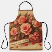 ヴィンテージバレンタインデーのチョコレートと花 エプロン (正面)