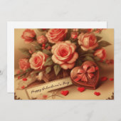 ヴィンテージバレンタインデーのチョコレートと花 シーズンカード (正面/裏面)