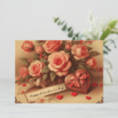 ヴィンテージバレンタインデーのチョコレートと花 シーズンカード (スタンド正面)