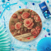 ヴィンテージバレンタインデーのチョコレートと花 ペーパープレート (パーティー)