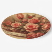 ヴィンテージバレンタインデーのチョコレートと花 ペーパープレート (アングル)