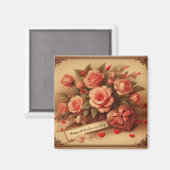 ヴィンテージバレンタインデーのチョコレートと花 マグネット (正面/裏面)