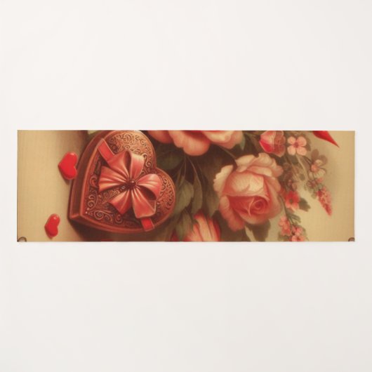 ヴィンテージバレンタインデーのチョコレートと花 ヨガマット (正面(横))