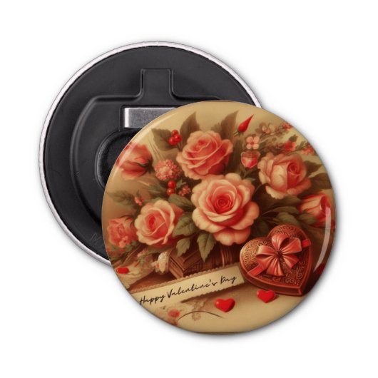 ヴィンテージバレンタインデーのチョコレートと花 栓抜き (正面)