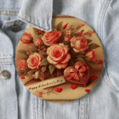 ヴィンテージバレンタインデーのチョコレートと花 缶バッジ (インサイチュ)