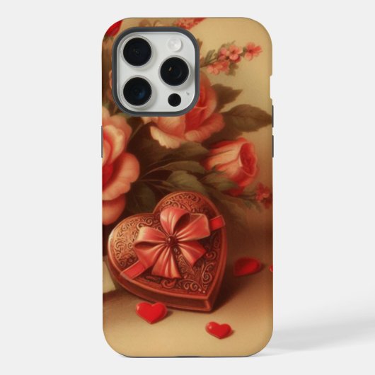 ヴィンテージバレンタインデーのチョコレートと花 iPhoneケース (裏面)