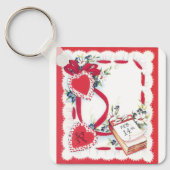 ヴィンテージバレンタインデーのハート、花、リボン キーホルダー (正面)