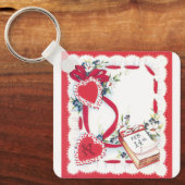 ヴィンテージバレンタインデーのハート、花、リボン キーホルダー (正面)