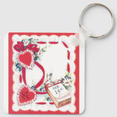ヴィンテージバレンタインデーのハート、花、リボン キーホルダー (裏面)