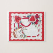 ヴィンテージバレンタインデーのハート、花、リボン ジグソーパズル (横)