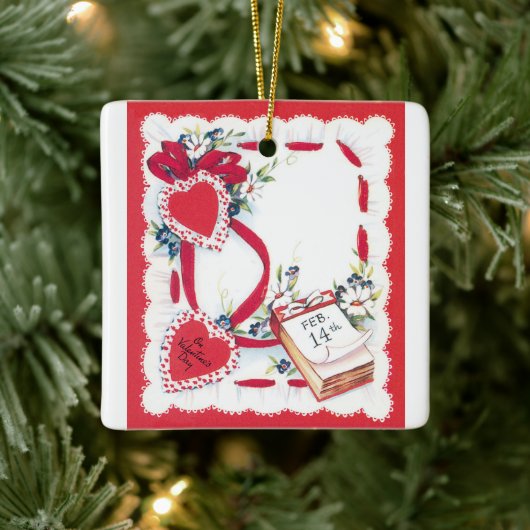 ヴィンテージバレンタインデーのハート、花、リボン セラミックオーナメント (ツリー)