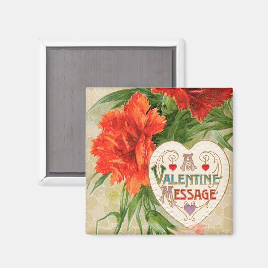 ヴィンテージバレンタインデーのメッセージ、カーネーション花 マグネット (正面/裏面)