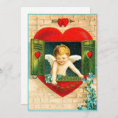 ヴィンテージバレンタインデーの天使が恋に満ちた シーズンカード (正面/裏面)