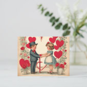 ヴィンテージバレンタインデーの子ども シーズンポストカード (スタンド正面)