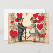 ヴィンテージバレンタインデーの子ども シーズンポストカード (正面/裏面)