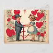 ヴィンテージバレンタインデーの子ども シーズンポストカード (正面)