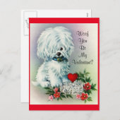 ヴィンテージバレンタインデーの子犬 シーズンポストカード (正面/裏面)