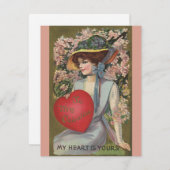 ヴィンテージバレンタインデーエレガントハート付き シーズンカード (正面/裏面)