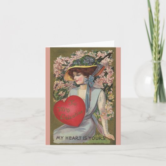 ヴィンテージバレンタインデーエレガントハート付き シーズンカード (正面)