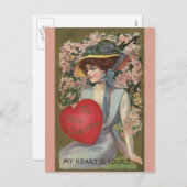 ヴィンテージバレンタインデーエレガントハート付き シーズンポストカード (正面/裏面)