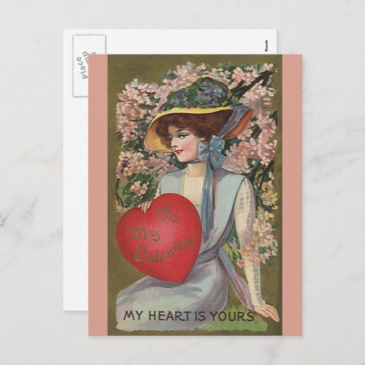 ヴィンテージバレンタインデーエレガントハート付き シーズンポストカード (正面/裏面)