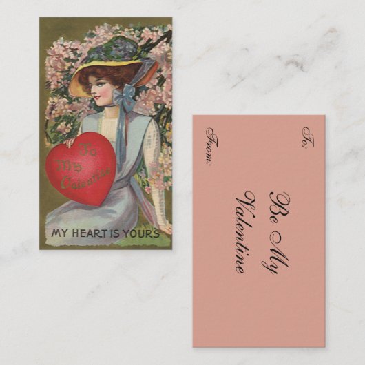 ヴィンテージバレンタインデーエレガントハート付き ノートカード (正面/裏面)
