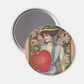 ヴィンテージバレンタインデーエレガントハート付き マグネット (正面/裏面)