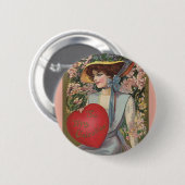 ヴィンテージバレンタインデーエレガントハート付き 缶バッジ (正面&裏面)