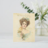 ヴィンテージバレンタインデーエレガントレディーイエローローズ シーズンポストカード (スタンド正面)