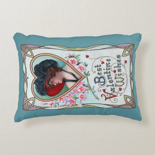 ヴィンテージバレンタインデーエレガント、ハートの女性 アクセントクッション (正面)