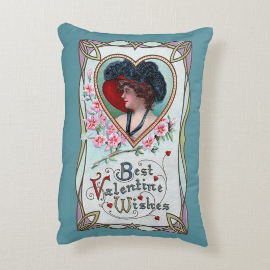 ヴィンテージバレンタインデーエレガント、ハートの女性 アクセントクッション (裏面(縦))