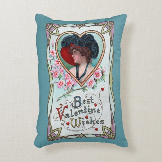 ヴィンテージバレンタインデーエレガント、ハートの女性 アクセントクッション (正面(垂直))