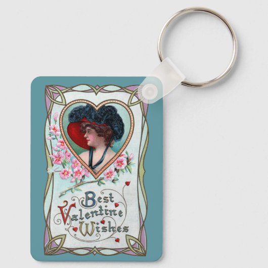 ヴィンテージバレンタインデーエレガント、ハートの女性 キーホルダー (裏面)