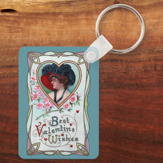 ヴィンテージバレンタインデーエレガント、ハートの女性 キーホルダー (裏面)