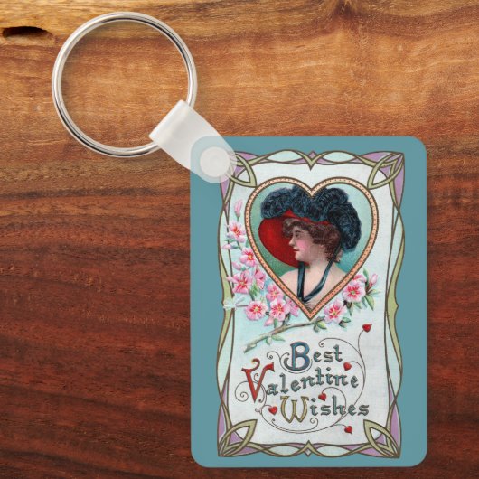 ヴィンテージバレンタインデーエレガント、ハートの女性 キーホルダー (正面)