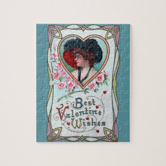 ヴィンテージバレンタインデーエレガント、ハートの女性 ジグソーパズル (縦)