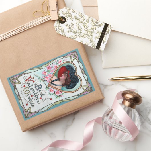 ヴィンテージバレンタインデーエレガント、ハートの女性 長方形シール (ギフト)