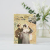 ヴィンテージバレンタインデーカップル愛飛行機コラージュ シーズンポストカード (スタンド正面)