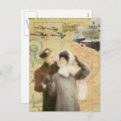 ヴィンテージバレンタインデーカップル愛飛行機コラージュ シーズンポストカード (正面/裏面)