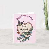 ヴィンテージバレンタインデーカードバードフラワーズハート カード (正面)