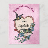 ヴィンテージバレンタインデーカードバードフラワーズハート シーズンポストカード (正面)