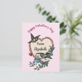 ヴィンテージバレンタインデーカードバードフラワーズハート シーズンポストカード (スタンド正面)