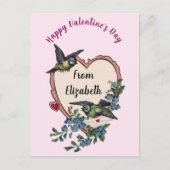 ヴィンテージバレンタインデーカードバードフラワーズハート シーズンポストカード (正面)
