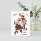 ヴィンテージバレンタインデーカードフローラ鳩ハート ポストカード (スタンド正面)