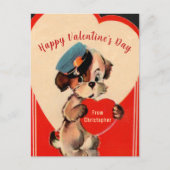 ヴィンテージバレンタインデーカードレッドドッグハート ポストカード (正面)